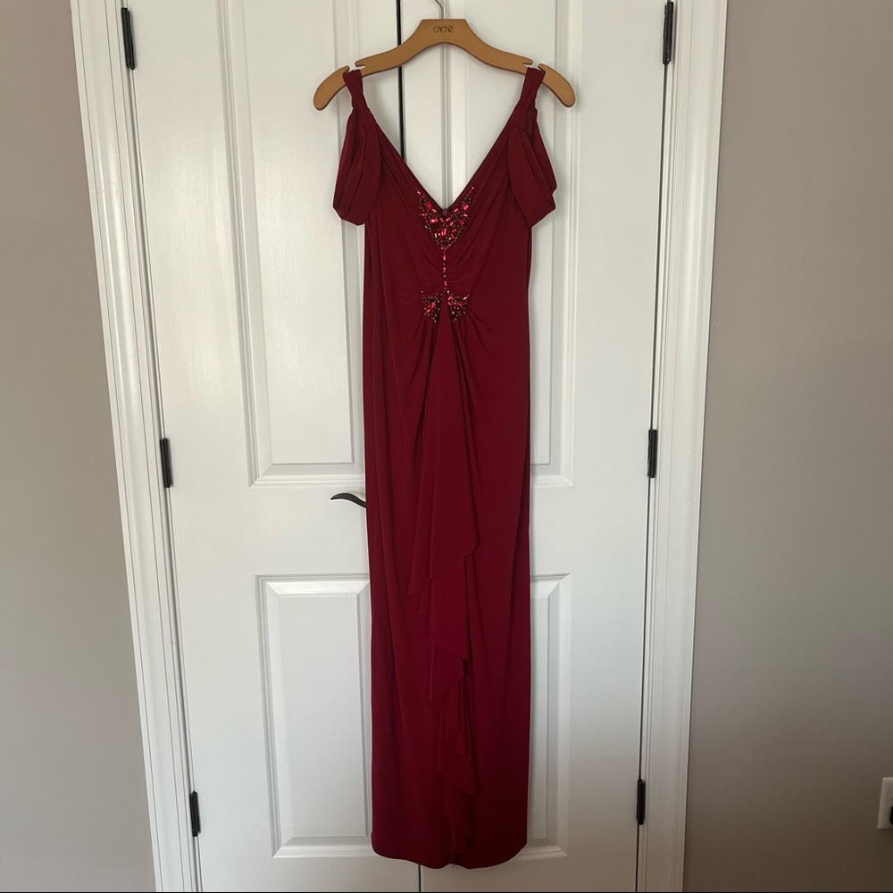 Red Caché dress with beading size 8